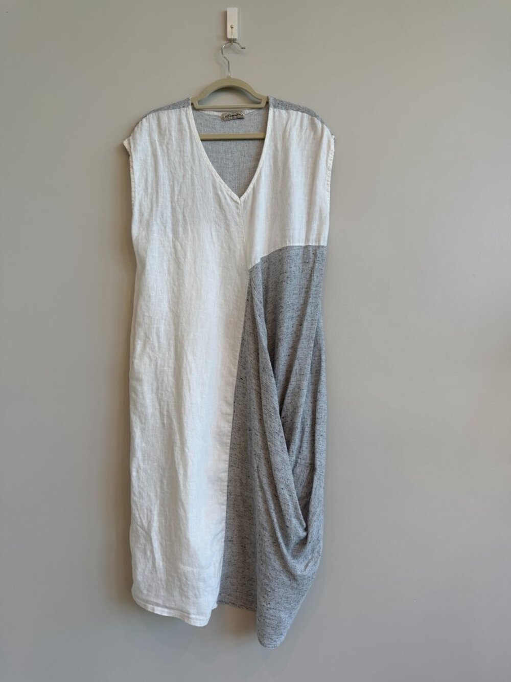 Ellamoda Colorblock 100% Linen Asymmetrical Dress | One Size | Made in Italy